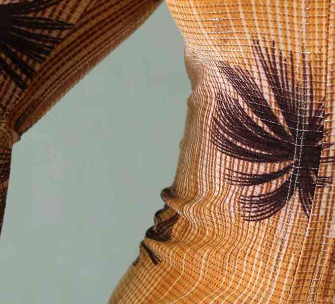 Elastická halenka s palmami a třpytivou nitkou, S - foto 7