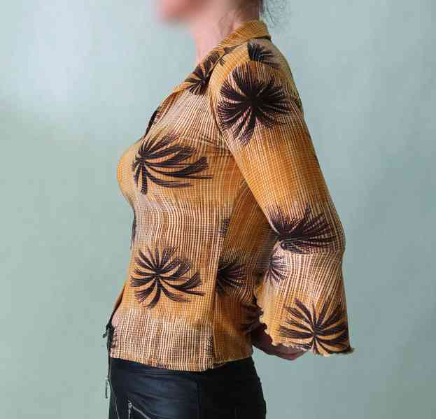 Elastická halenka s palmami a třpytivou nitkou, S - foto 5