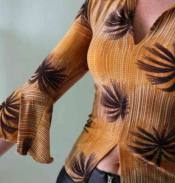 Elastická halenka s palmami a třpytivou nitkou, S - foto 6