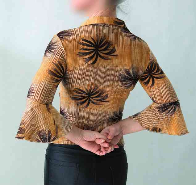 Elastická halenka s palmami a třpytivou nitkou, S - foto 4