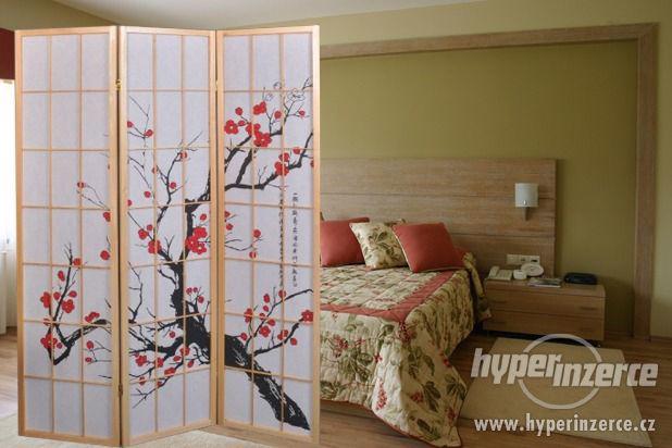 Nový elegantní japonský paraván 3-dílný s dekorem - foto 1