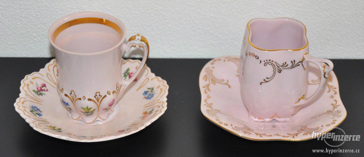 růžový porcelán - 2 různé šálky a podšálky - foto 1