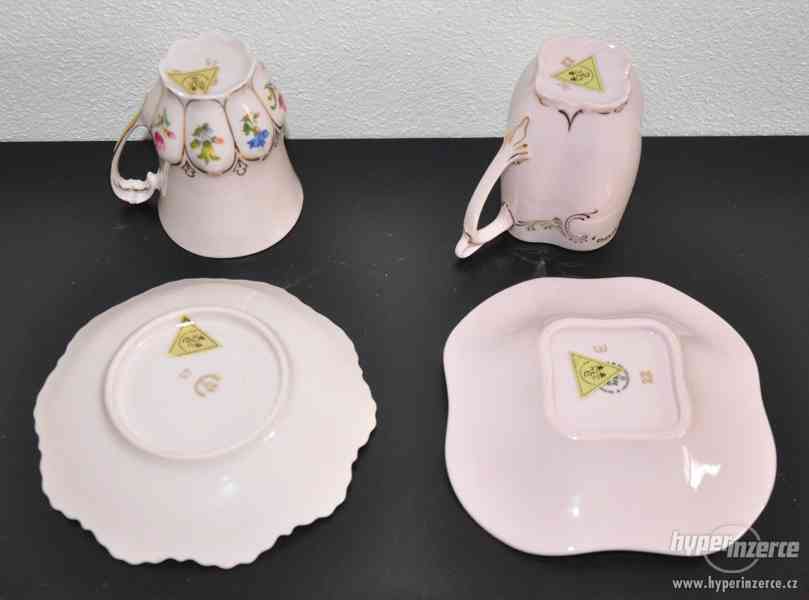 růžový porcelán - 2 různé šálky a podšálky - foto 3
