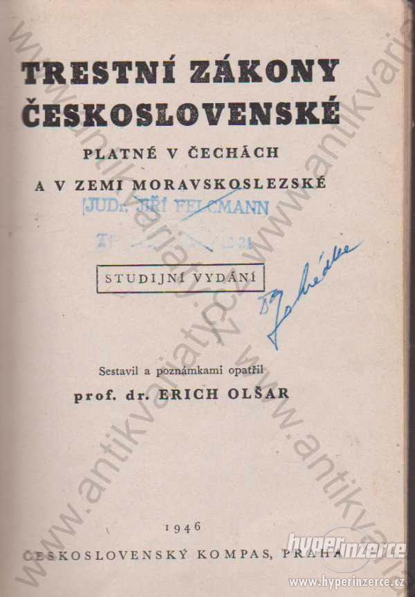 Trestní zákony československé 1946 platné Čechách - foto 1