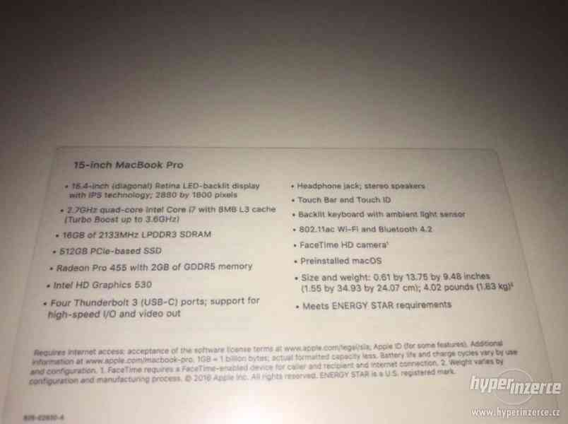 Nový Apple MacBook Pro 15 s dotykovým panelem i7 2.7GHz 16GB - foto 2