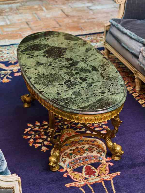 Starožitný konferenční stolek s mramorem - foto 8