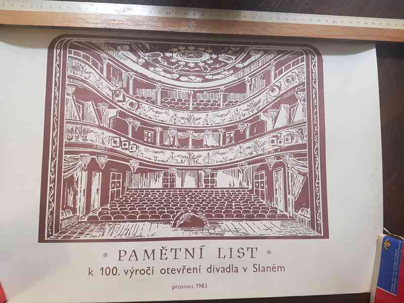 Pamětní list k 100.výročí otevření divadla ve Slaném