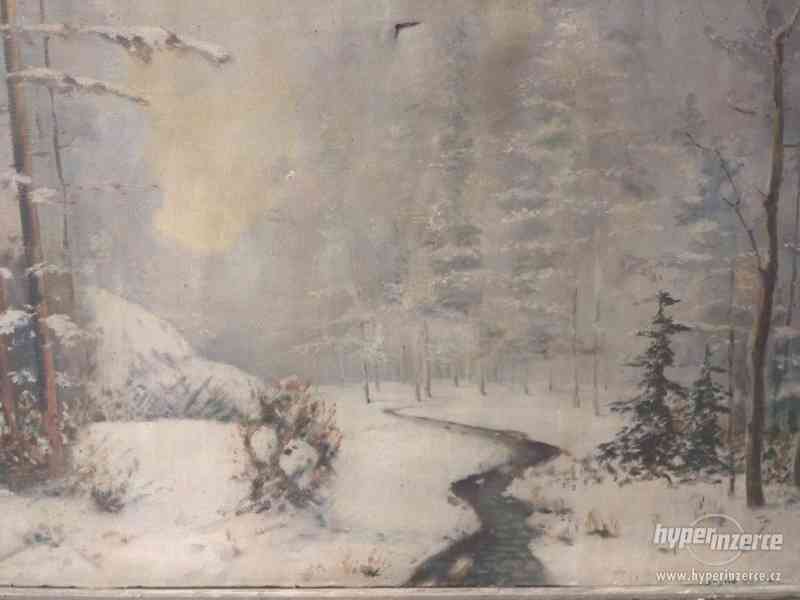 Obraz zimní krajina s řekou originální dílo olej na plátně - foto 1