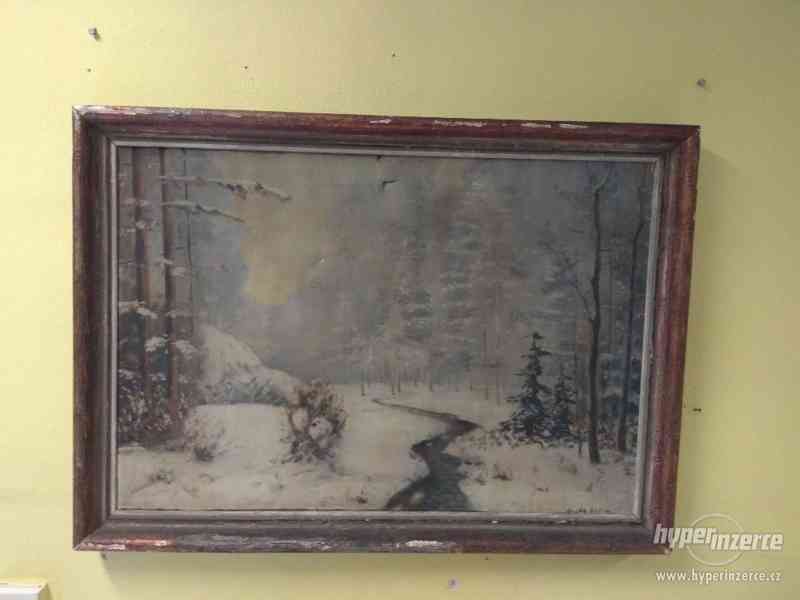 Obraz zimní krajina s řekou originální dílo olej na plátně - foto 3