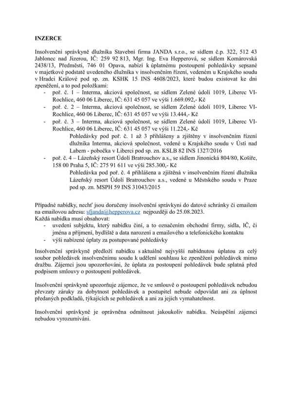 INSOLVENCE - úplatné postoupení pohledávek - foto 2