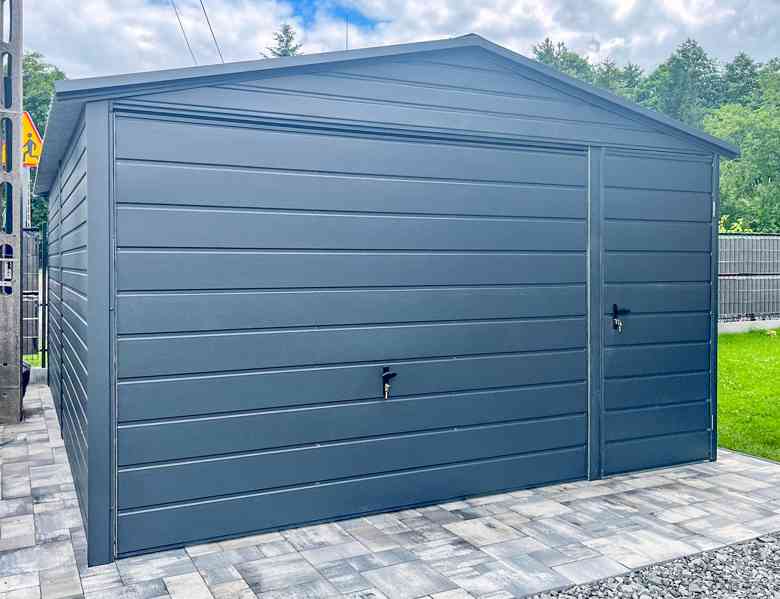 Plechova garáž 4x6m -  výklopná vrata dveře antracit TS765 - foto 2