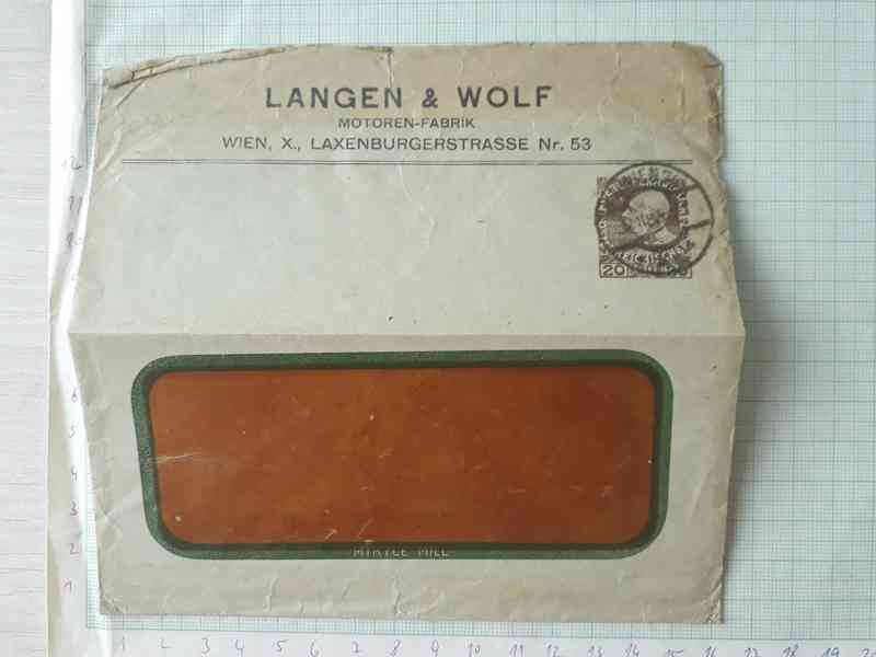  Obálka Langen et Wolf, známka 20 hal. 1908, razítko Wien  - foto 1