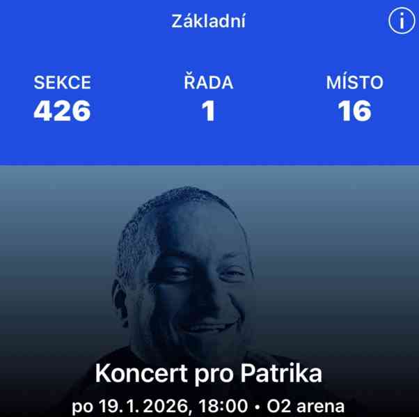 3x vstupenka Koncert pro PATRIKA 19.1.2026 - foto 3
