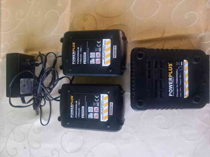 PowerPlus 18V 1300mAh, 2ks + nabíječka  + napájecí kabel  - foto 2