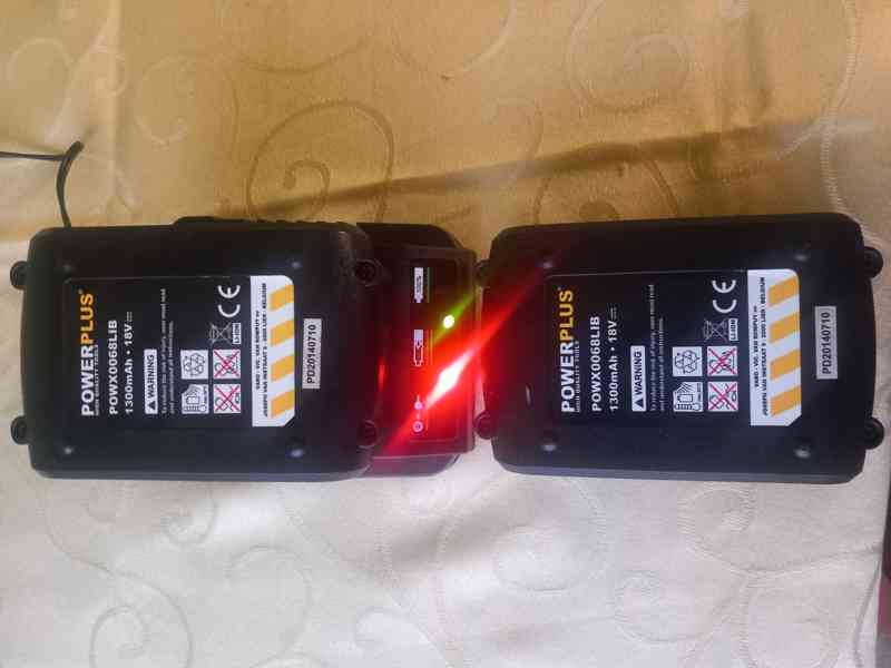 PowerPlus 18V 1300mAh, 2ks + nabíječka  + napájecí kabel  - foto 7