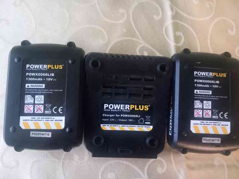 PowerPlus 18V 1300mAh, 2ks + nabíječka  + napájecí kabel  - foto 3