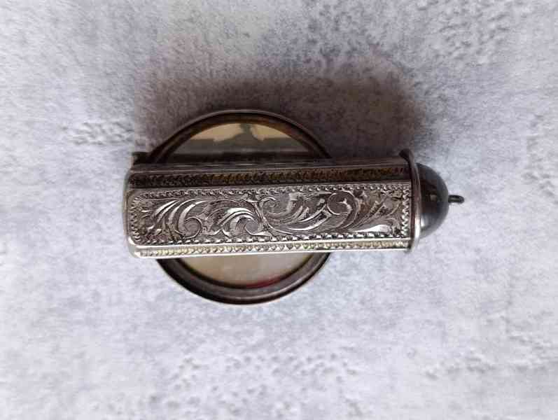 Starožitná stříbrná rtěnka se zrcátkem, ag 900, stříbro - foto 2