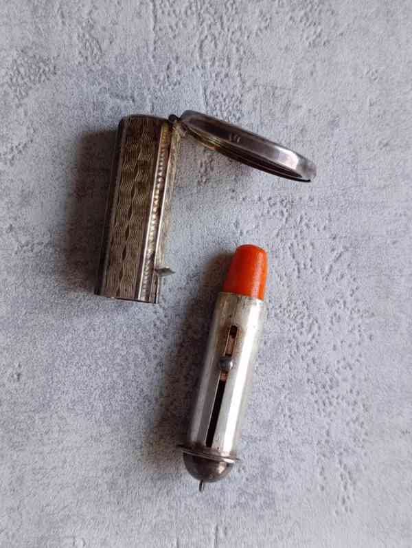 Starožitná stříbrná rtěnka se zrcátkem, ag 900, stříbro - foto 16