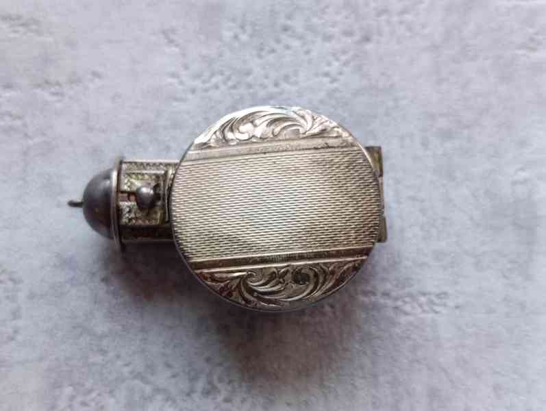 Starožitná stříbrná rtěnka se zrcátkem, ag 900, stříbro - foto 3