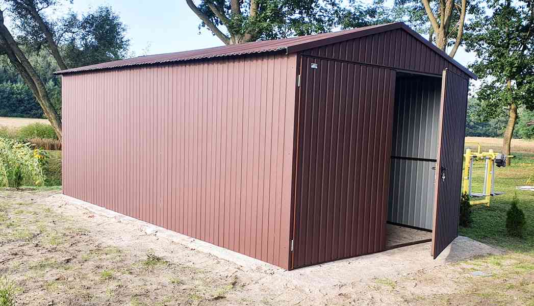 Plechová garáž 3m x 5m, sedlová střecha  - hnědá TS212 - foto 3