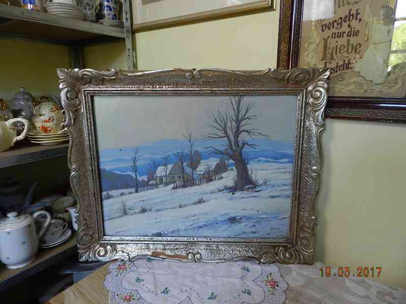 Krásný starý obraz Zimní Krajina olej -  T. Šrámek - foto 1