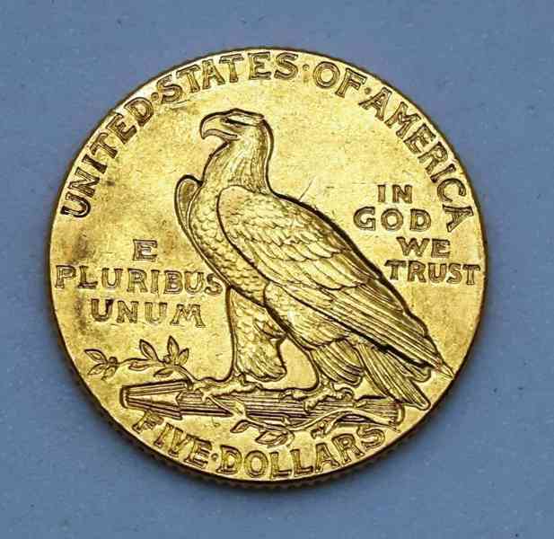 Zlatý 5 Dollar 1909 P - Indian Head - foto 2