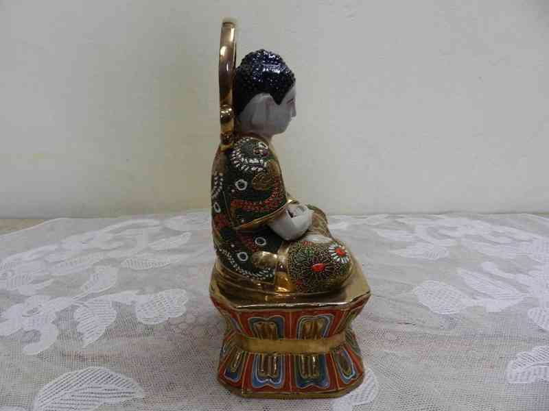 Luxusní Japonská bohatě zdobená soška Budha Satsuma  - foto 4