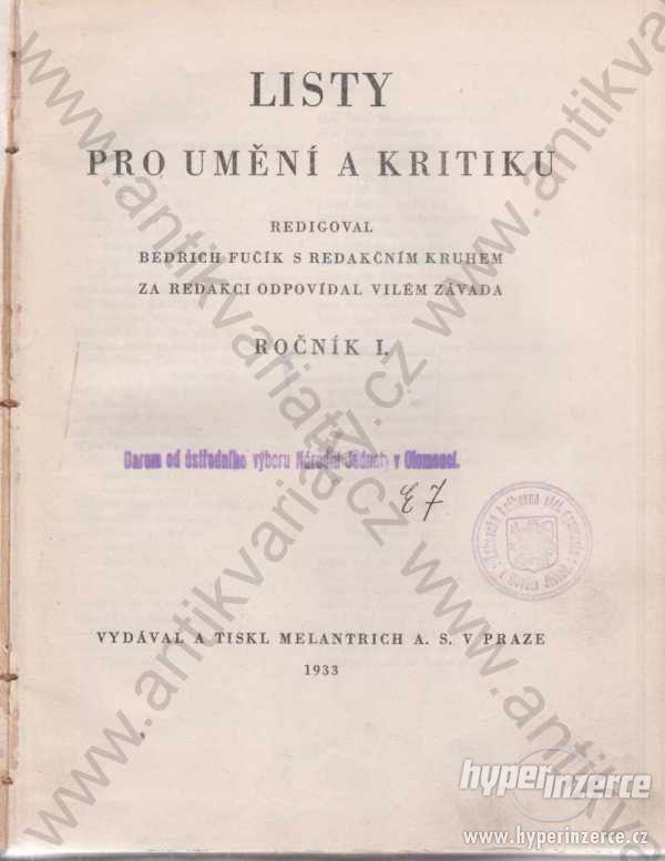 Listy pro umění a kritiku Melantrich, Praha 1933 - foto 1