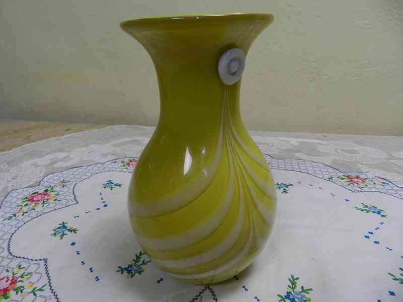 Zajímavá stará autorská žlutá krémová Váza - foto 5