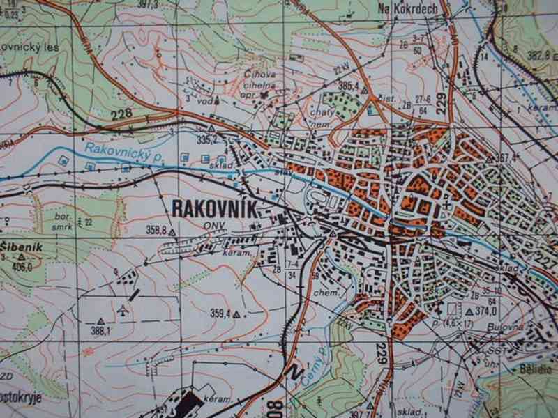 Vojenská profesionální tajná mapa Rakovnicko