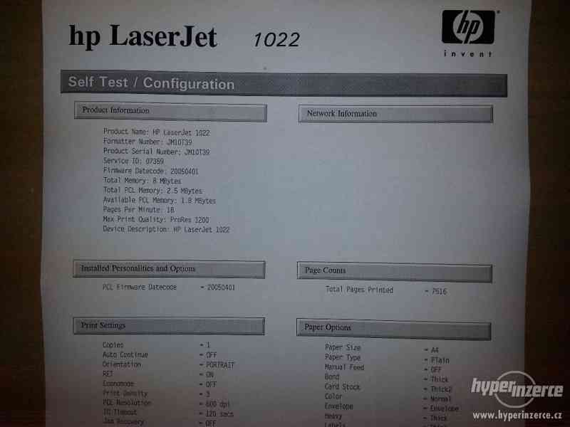 HP Laserjet 1022 / najeto 7500stran / nový toner - foto 2
