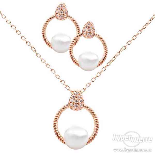 Set náhrdelník a náušnice se zirkony a perlami rhodiováno - foto 1