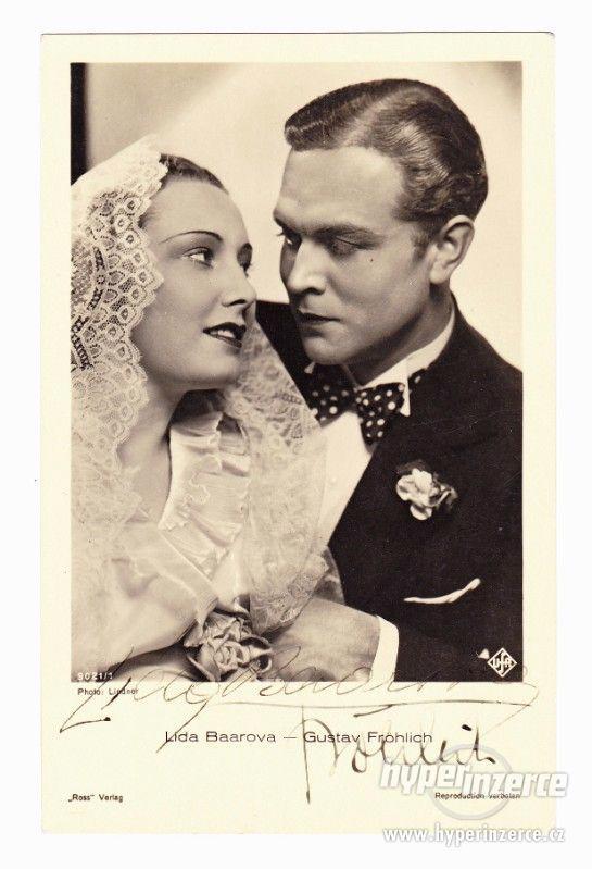 Lída Baarová a Gustav Fröhlich, podpisy, rok 1935 - foto 1