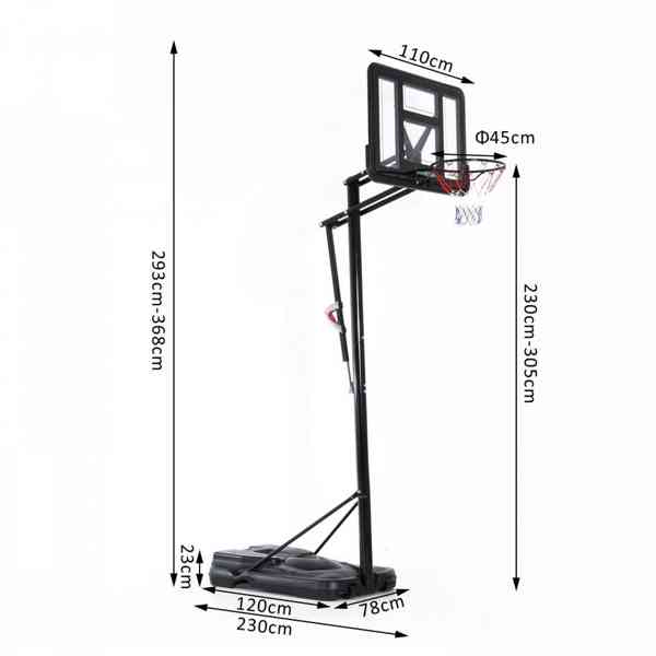 Basketbalový koš se stojanem 230–305 cm | černý - foto 2