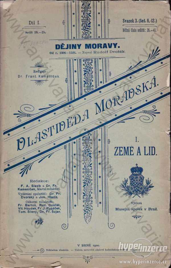 Vlastivěda moravská Rudolf Dvořák 1900 kniha druhá - foto 1