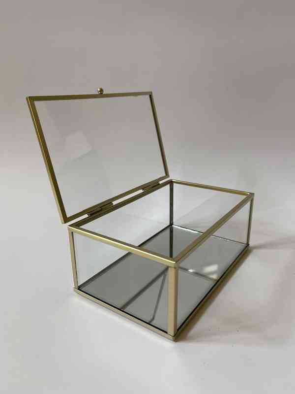 Šperkovnice zlatý odstín - kov sklo zrcadlo - foto 1