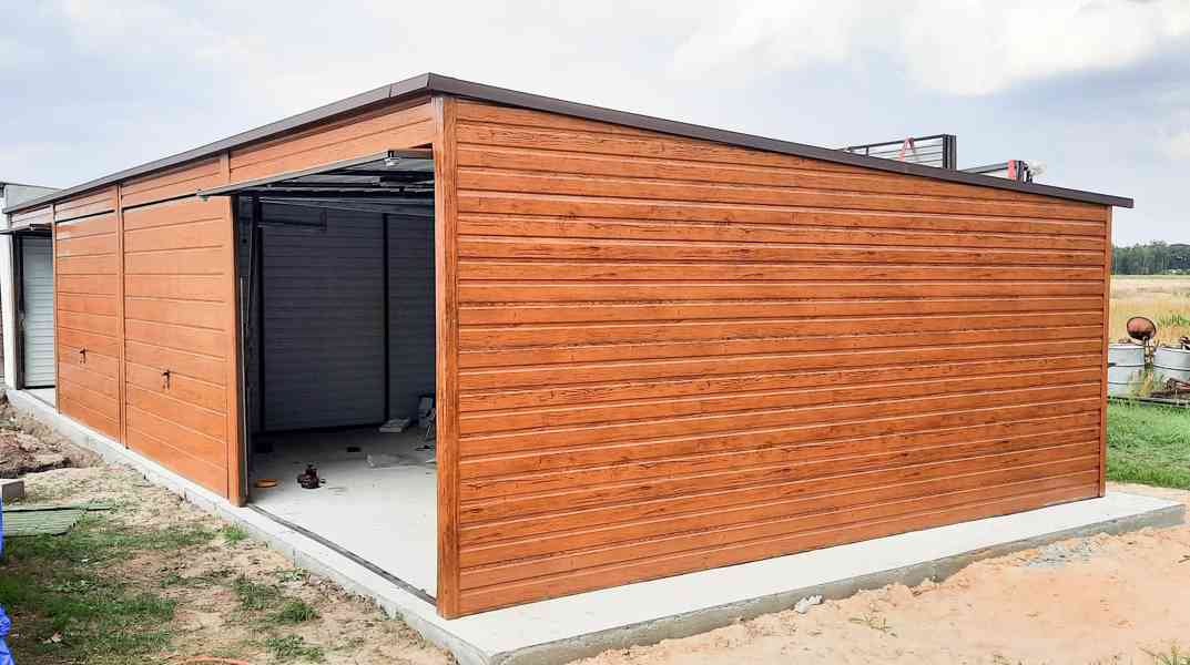 Plechová garáž 12x6m, spád dozadu - 4x výklopná vrata TS298 - foto 3