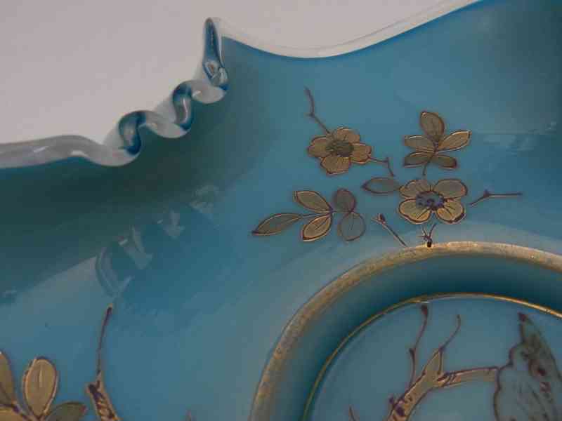 Krásný starý modrý zlacený Tác Podnos Miska Motýl Harrachov - foto 3