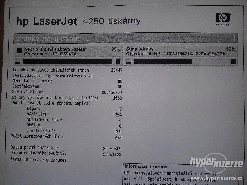 HP Laserjet 4250N | LAN | nový toner - foto 2
