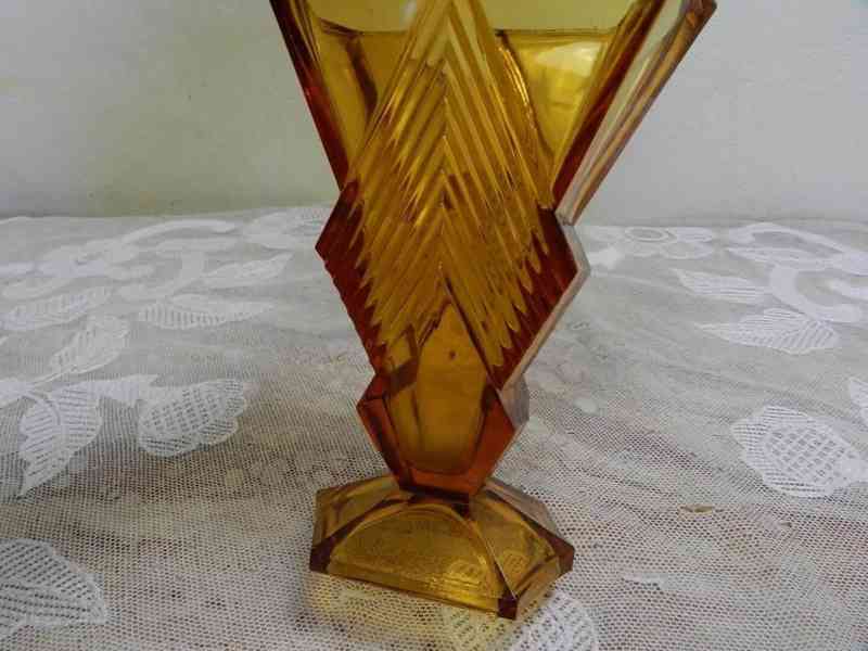 Kubistická Váza Inwald medové sklo - foto 5
