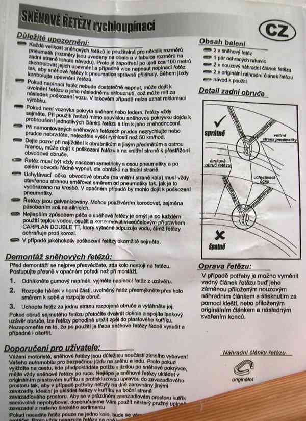 Sněhové řetězy Razant 60 - nové pro pneu 175-13 až 195/50-15 - foto 6
