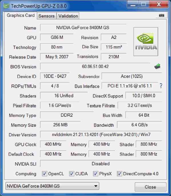 Nvidia Geforce 8400M GS, MXM, 256MB, ACER - foto 3