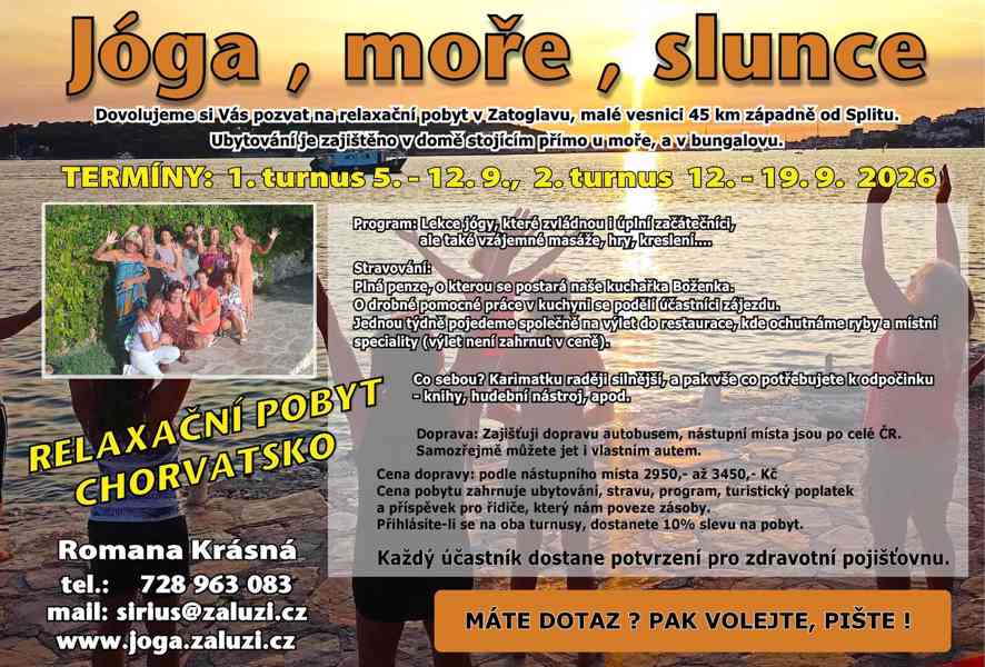 Jóga moře slunce - jedinečný zájezd v září do Chorvatska!  
