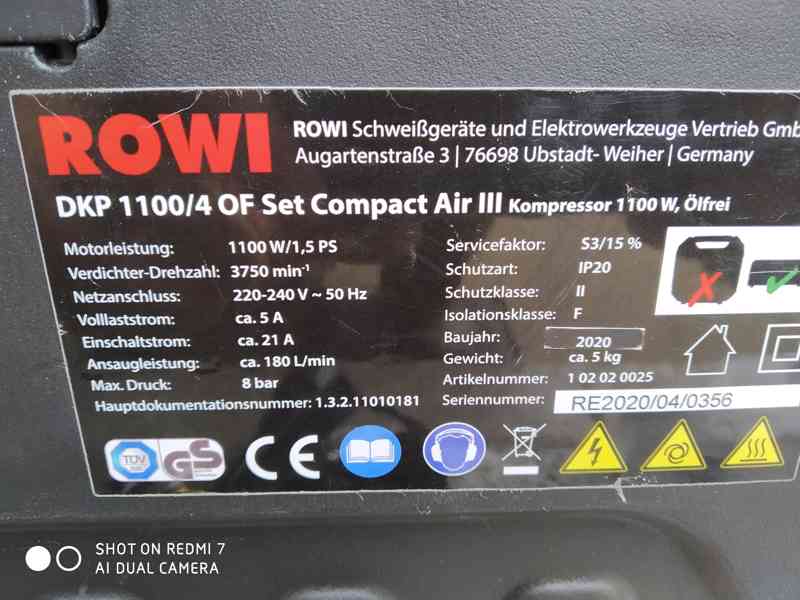 Prodám NEPOUŽITÝ Mobilní kompresor ROWI DKP 1100/4 - 8 barů. - foto 5