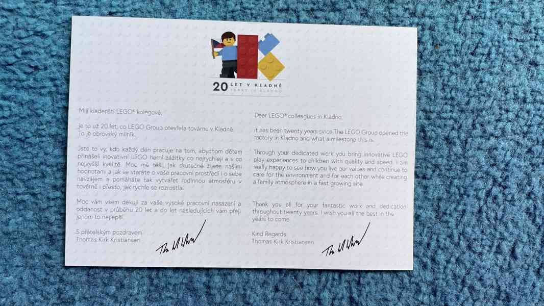 LEGO karta 20 let v Kladně Nové nepoužité - foto 2