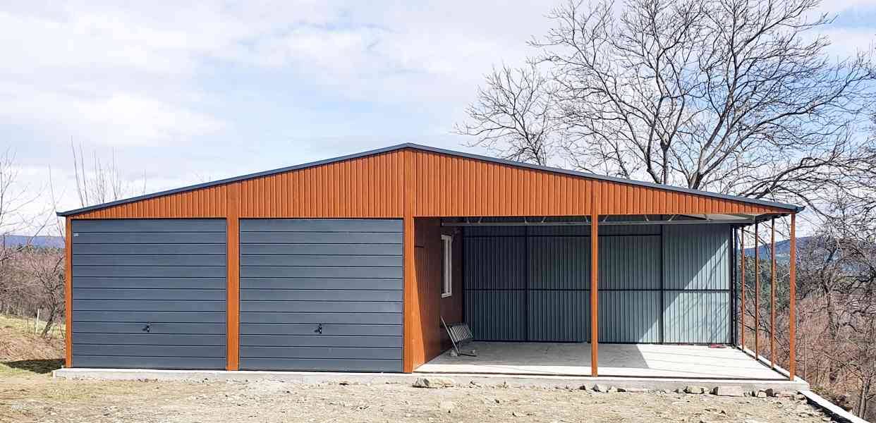 Plechová garáž 6x6m, přístřešek 6x6m sedlová střecha TS266 - foto 5
