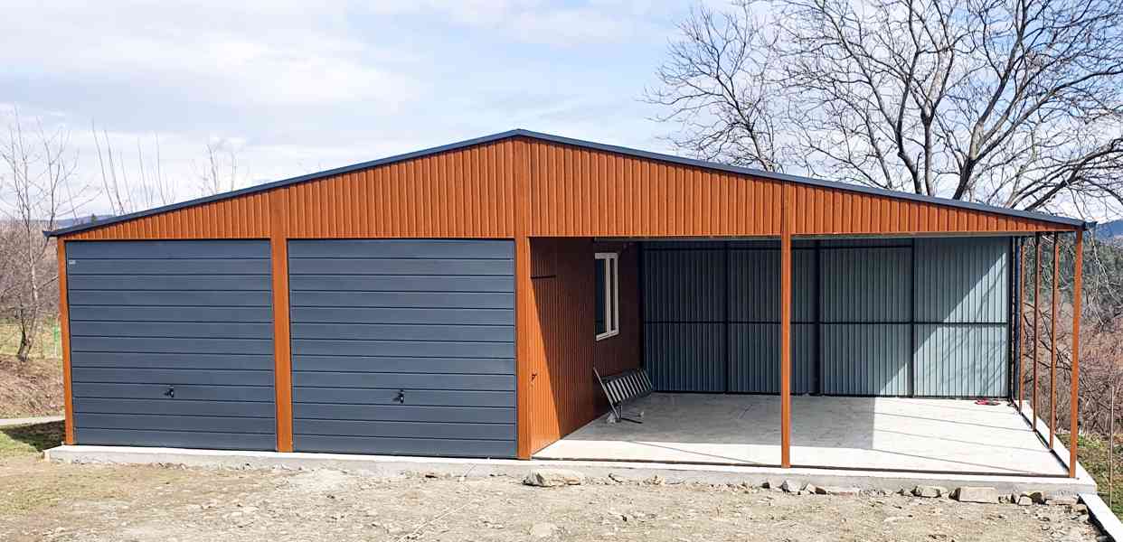 Plechová garáž 6x6m, přístřešek 6x6m sedlová střecha TS266 - foto 3