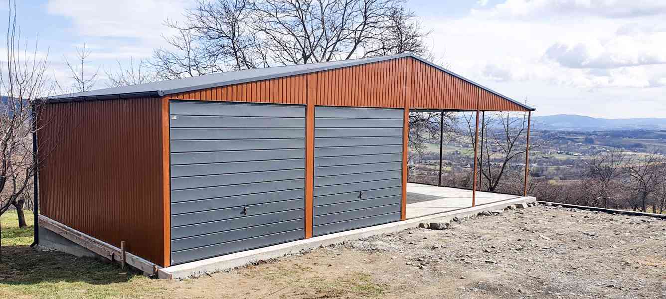 Plechová garáž 6x6m, přístřešek 6x6m sedlová střecha TS266 - foto 8