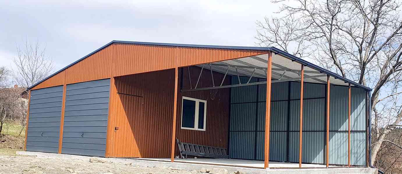 Plechová garáž 6x6m, přístřešek 6x6m sedlová střecha TS266 - foto 4