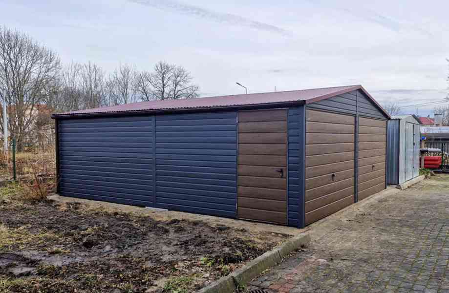 Plechova garáž 6x6m - 2x výklopná vrata dveře antracit TS933 - foto 2
